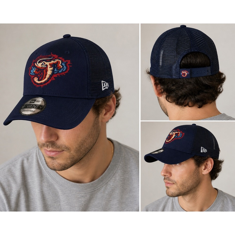 New Era 9TWENTY Jacksonville Cap Jumbo Shrimp MiLB Trucker Hat Navy Blue Adjust